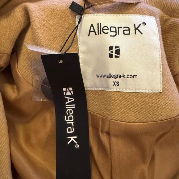 Allegra K Women XS Camel Wool Blend Belted Double Breasted Winter Coat NWT - Picture 6 of 7
